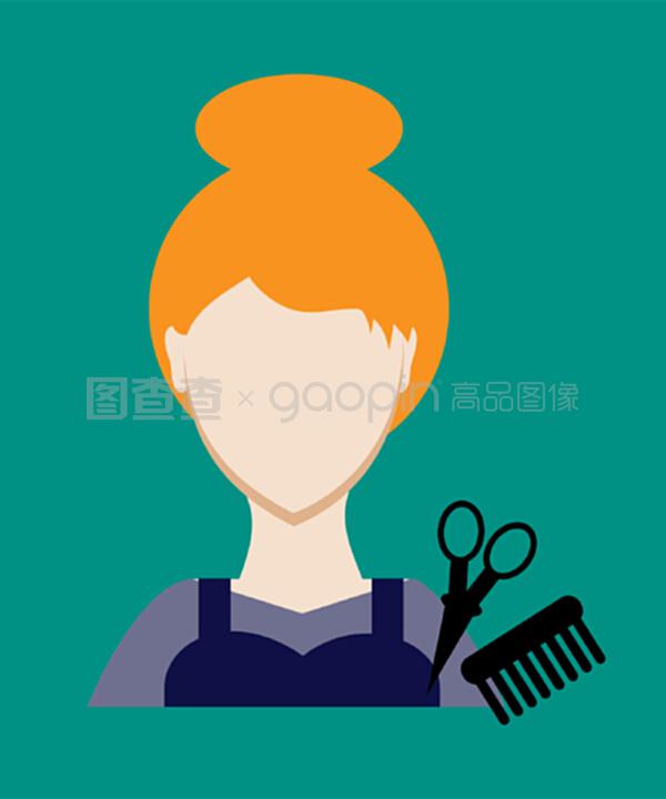 職業人士發型師。面女制服。平面設計的人物形象。